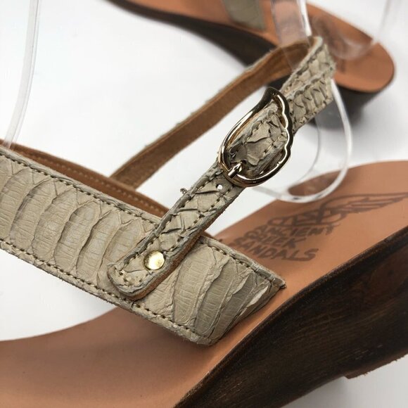NEW Ancient Greek Leather Sandals Taupe Cream Snake Print Wedge Sandals - Picture 6 of 16